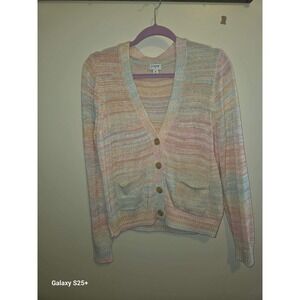 J.Crew Cardigan Sweater Women Medium Multi Pastel Excellent Space Dye V-Neck